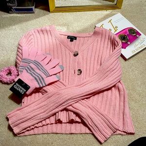 Pink cardigan with pink gloves bundle